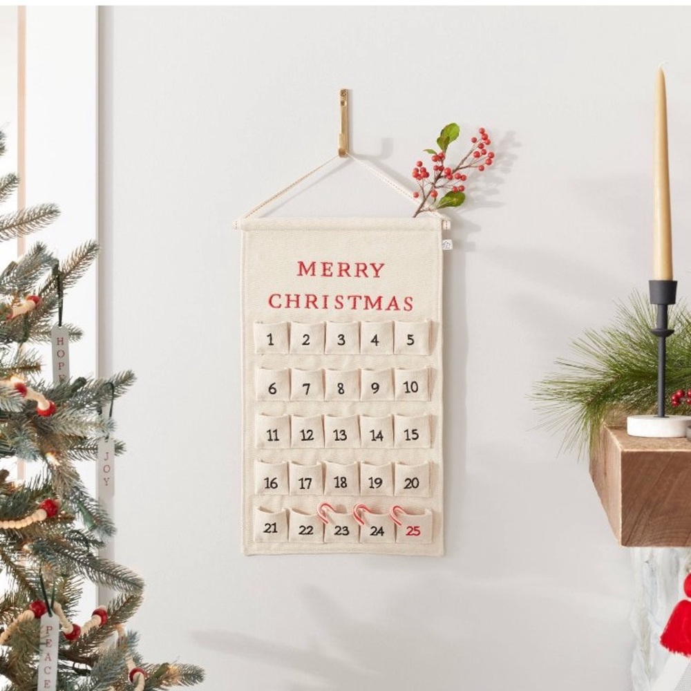 🔖 RARE Hearth & Hand Embroidered Pocket Canvas Advent Calendar - Hearth & Hand